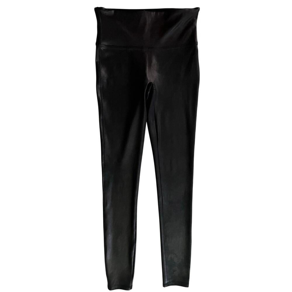 Spanx Black Faux Leather Leggings Womens Size S Going out Stretch Edgy Shaping